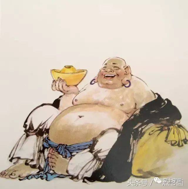 布袋和尚》画法示范_花青