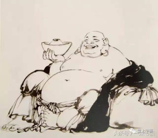 纯手绘国画水墨写意人物布袋和尚大肚弥勒佛定制-Taobao