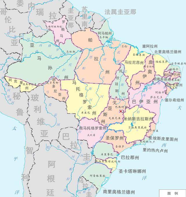 巴西地图 放大图片