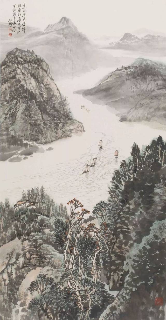 施江城《远水连天碧》中国画 128cm×67cm 2004年  湖北美术馆藏