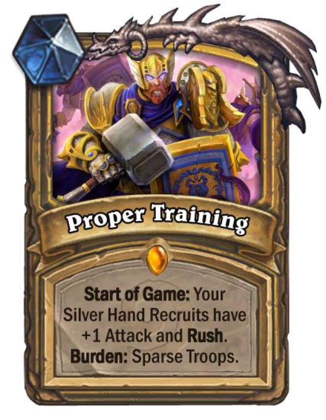 训练有素 对战开始时:你的白银之手新兵具有 1攻击力和 突袭.