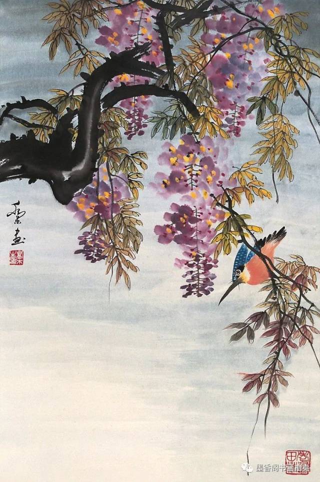 杜俊杰 掛軸 花鳥図 紫藤 水墨画 肉筆 中国美術 作者委託品 四位花鸟大师画紫藤！_搜狐网