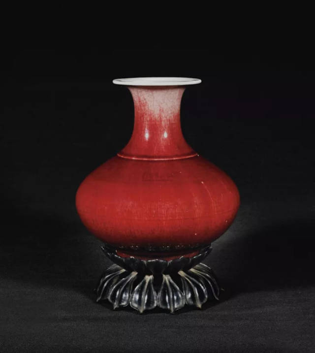 清時代 康熙年製 豆紅釉苹果尊・時代物・古陶磁・古賞物・旧家買出品