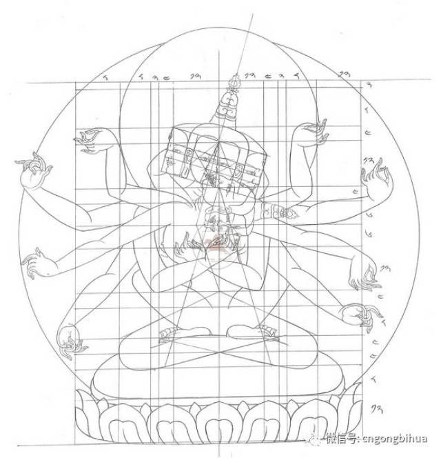 只有严格按照《佛说造像量度经》规定的度量比例绘制出来的唐卡底稿上