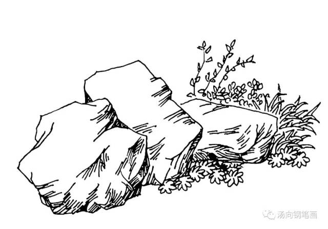 学钢笔画233 三块石头……好兄弟一样!