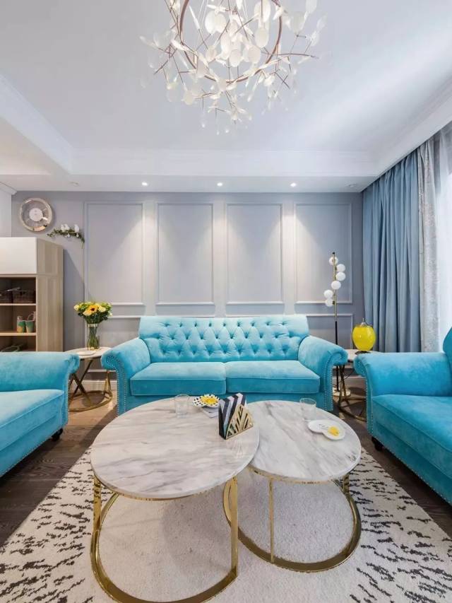 120㎡美式轻奢三居,tiffany蓝打造浪漫幸福爱巢!