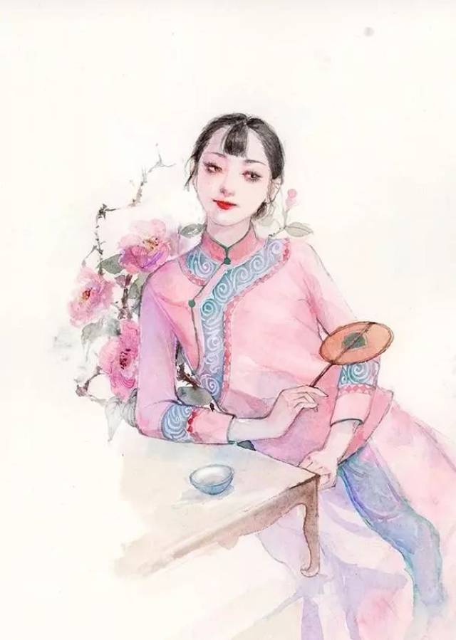 民国时期旗袍美女手绘图片
