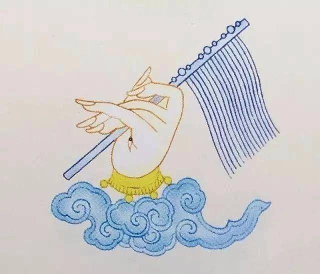 宝钵手:持钵,表示能使信仰者听到妙音,身心欢喜,远离病苦.