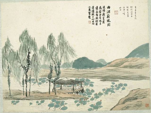 齐白石《借山图之四洞庭君山》,纸本设色,30×48cm,1910年,北京画院藏