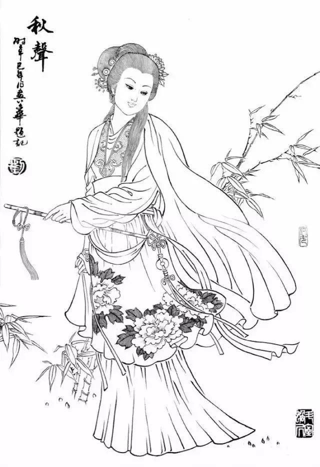 刘公华白描仕女人物图,惊艳!