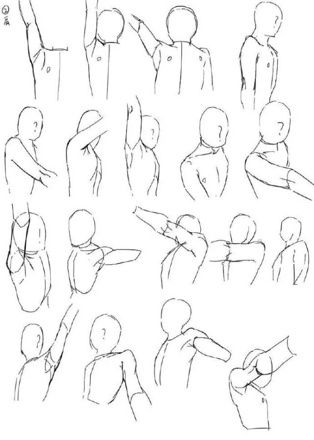 【绘画参考】各种手肘,胳膊,肩膀的线稿图(动态速写素材)