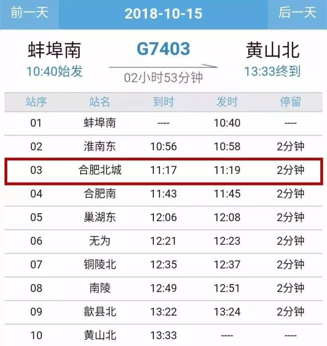 合肥北城站 原有班次 g7670次 苍南至淮南东 g7267次 淮南东至上海