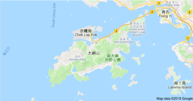 大屿山位于香港西南(图/谷歌地图)