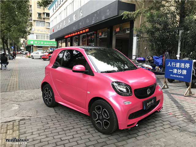 奔驰smart汽车改色美国秃鹰teckwrapech08电光公主粉