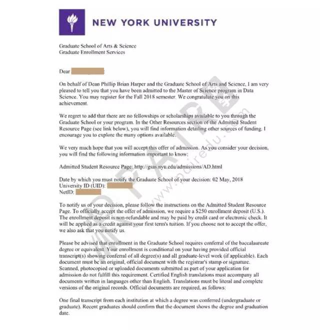 项目录取master of science in data science纽约大学祝贺pair培尔