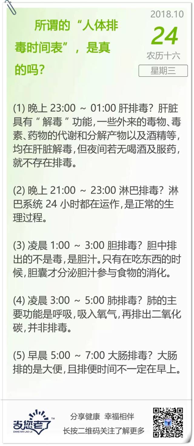 所谓的"人体排毒时间表,是真的吗?