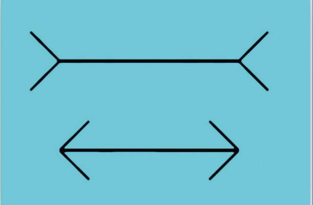 其实它们一样长.这就是有名的"缪勒莱耶错觉",也叫箭形错觉.