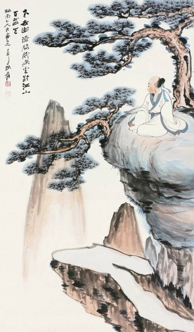 竹荫策杖——张大千人物画欣赏