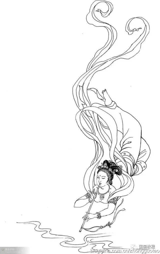 100副工笔画白描(乐女)-白描图谱之仙女!