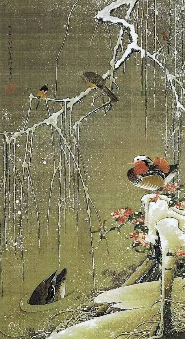 日本書画　伊藤若冲　 F6 【花鳥】手描き　紙本