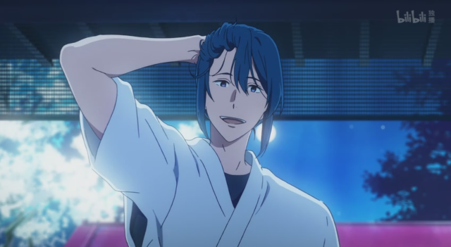 这位帅哥的名字叫做泷川雅贵,自己一个人在无人的弓道场联系,男主鸣宫