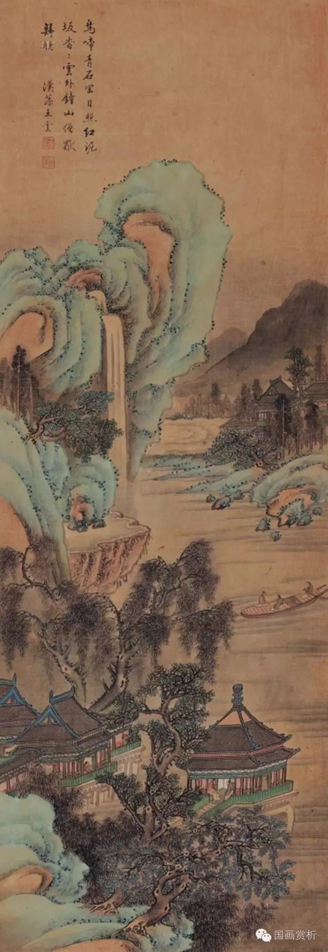 中国湖南省山水画家 石谷作『水墨山水風景』掛軸☆時代物☆-