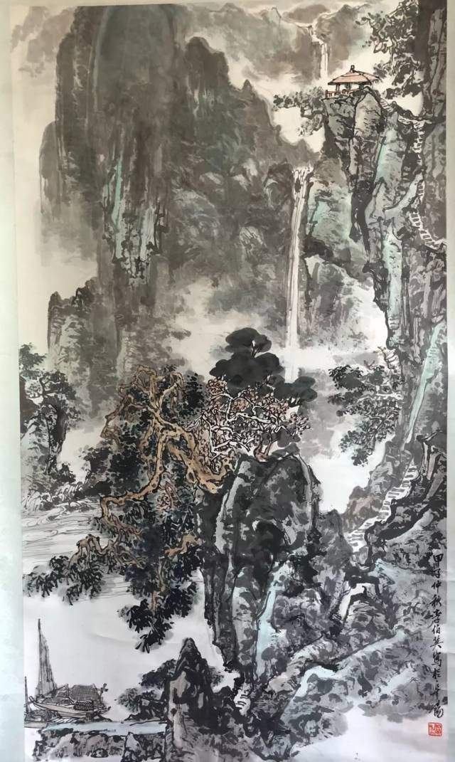 24.李伯英 山水 设色纸本立轴1984年作 118×67cm 约7.