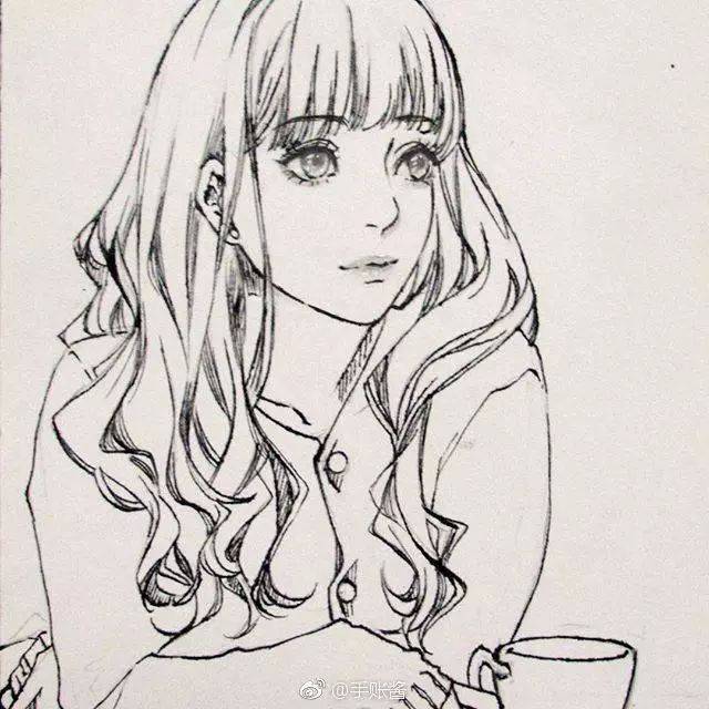 34个手绘白描线稿,动漫 言情风女孩,抱走临摹上色吧