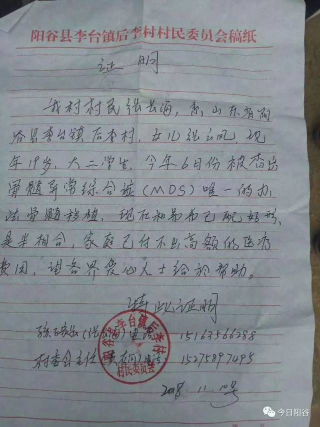 李台镇村民委员会的证明信