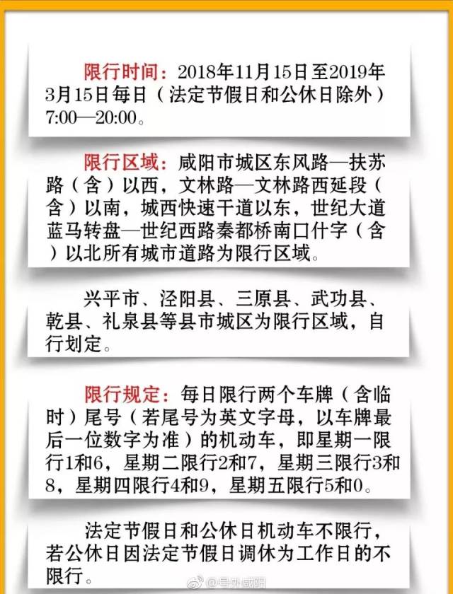 11月15日(星期四),咸陽市限行區域內,限行尾號為 4和 9 的機動車.