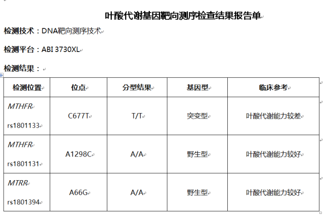 五,本遗传中心叶酸基因检测报告(范例,节选)