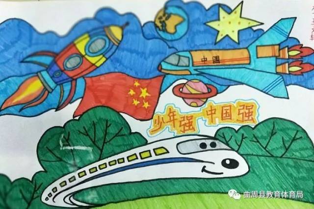 中国强则少年强绘画图片
