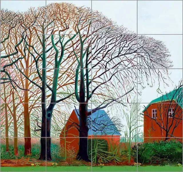 大卫·霍克尼《沃特附近较大的树》局部,2007年