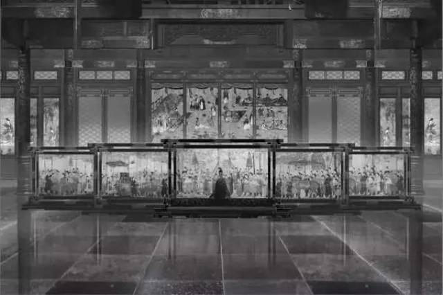 节奏感和层次,呈现水墨画丰富的诗意,一些不同场景透过不同屏风的排列