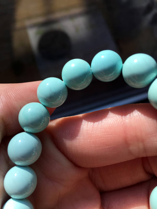 瓷釉级蓝绿松石单圈手串10mm