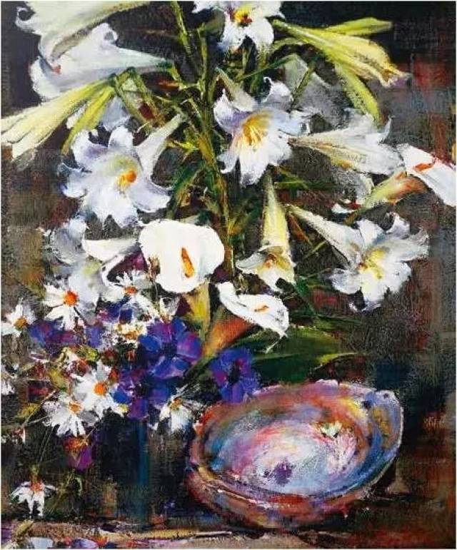 在费钦的静物画中,画面延续了他一贯的构图方式与形式风格,与风景画一