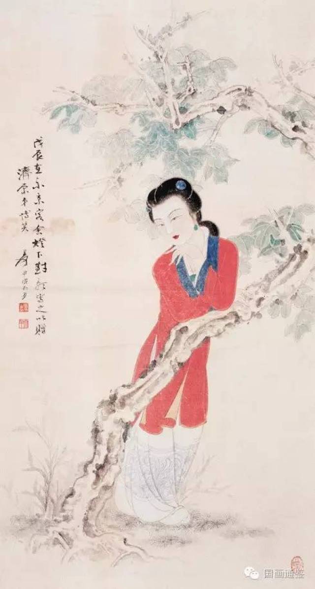 張大千 中国近代画家 仕女図・掛軸60*120cm 国画精赏」张大千《荷