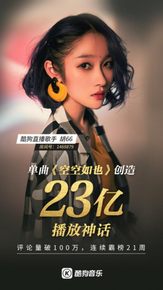 比肩一线歌手,酷狗直播歌手胡66单曲创造23亿播放量神话