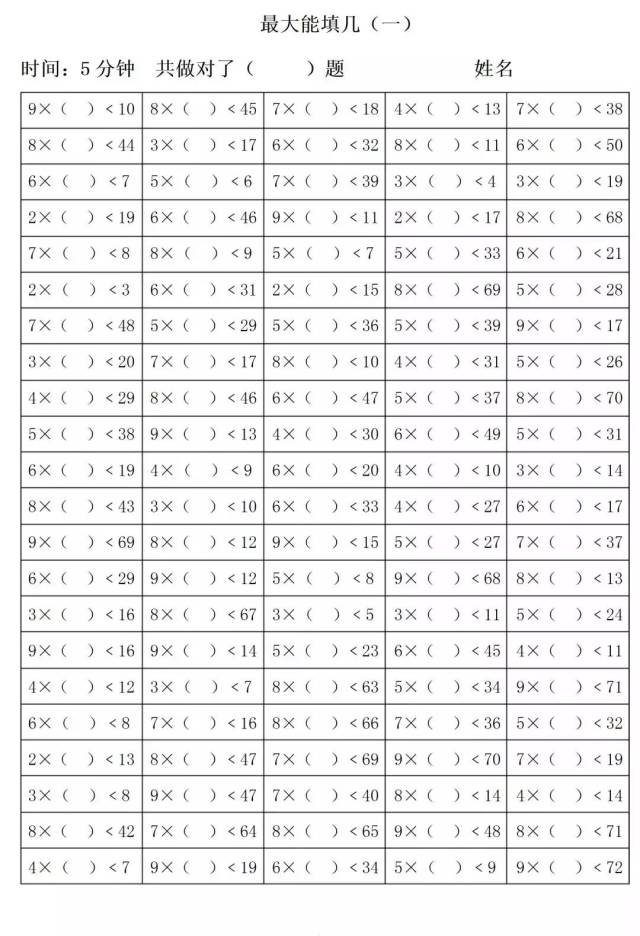 二年级数学上册括号里最大能填几3页纸强化练习做到零出错