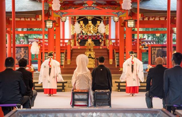 奇特的日本,遍地神社,很多新人在里面结婚!