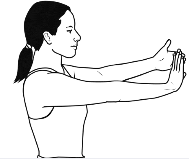 腕关节伸直(拉伸)训练 为拉伸腕屈肌,肘关节伸直,腕关节背伸,如椭构
