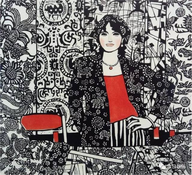 邬继德 《乡花》 水印木刻 55cm×60cm 1992年