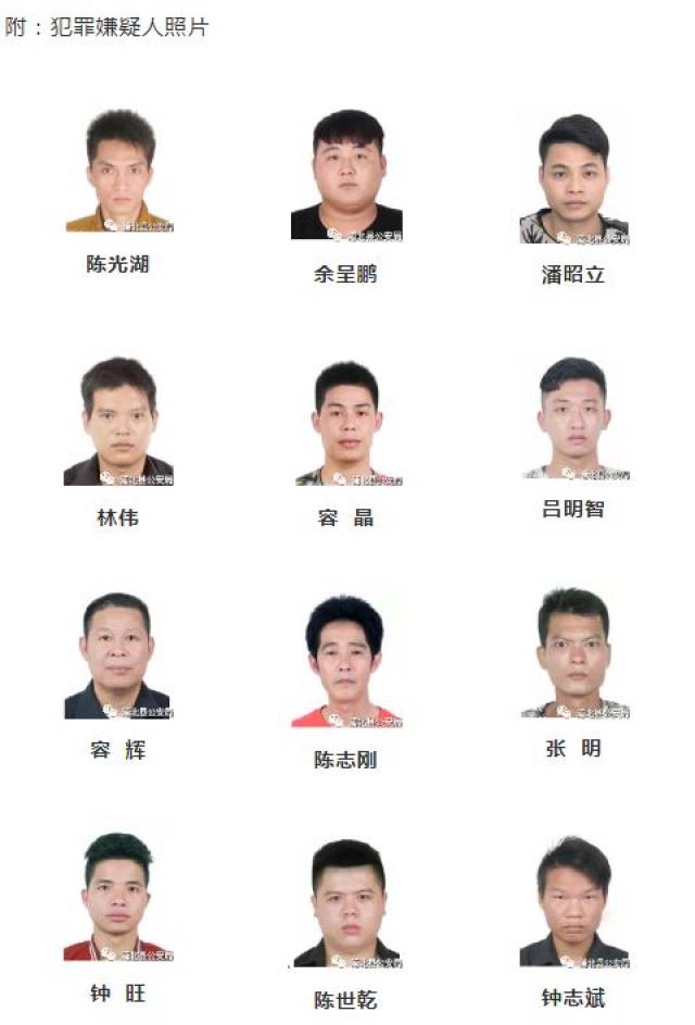并附上了这些人的照片警方通告,找到这12个钦州嫌犯,送奖励金!