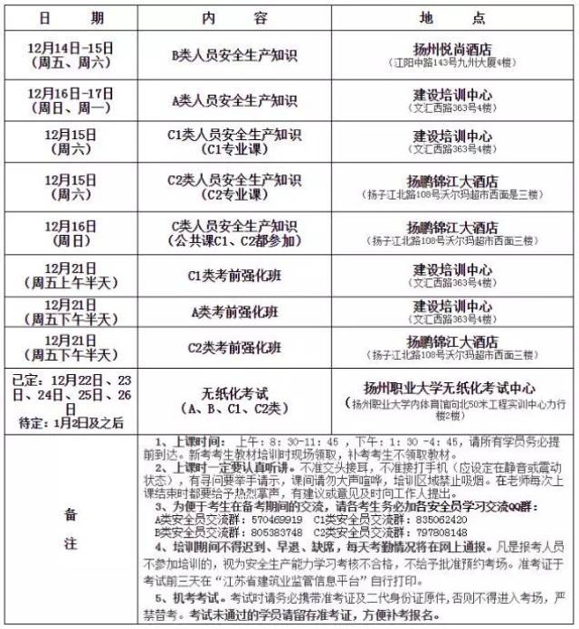 12月份安全員培訓課程表及遠程視頻補課方法