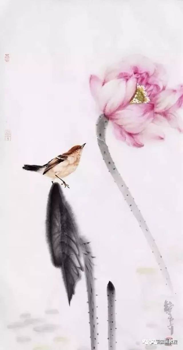 【国画教程】他的水墨荷花小鸟,绝美(收藏了!