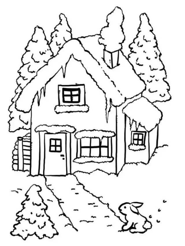 被雪覆盖的房子简笔画图片