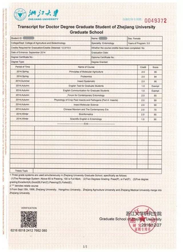 中文成绩单样本