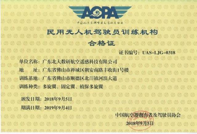 北研航遥"民用无人机驾驶员执照"培训,aopa认证机构