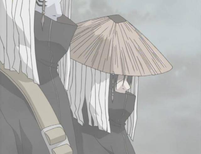 头上在戴一个斗笠,这不就是火影忍者当中的宇智波鼬首次登场时的形象