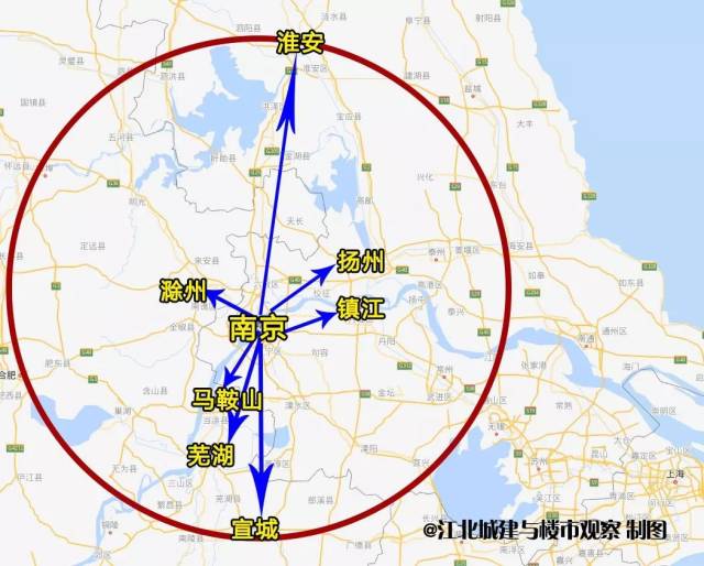 南京都市圈橫跨江蘇,安徽兩省,連南接北,承東啟西,地理位置特殊,城市